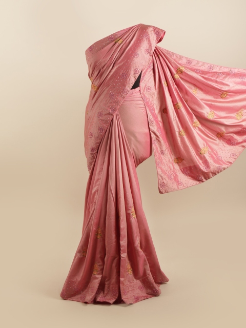 

Pothys Pink Floral Beads and Stones Silk Blend Saree