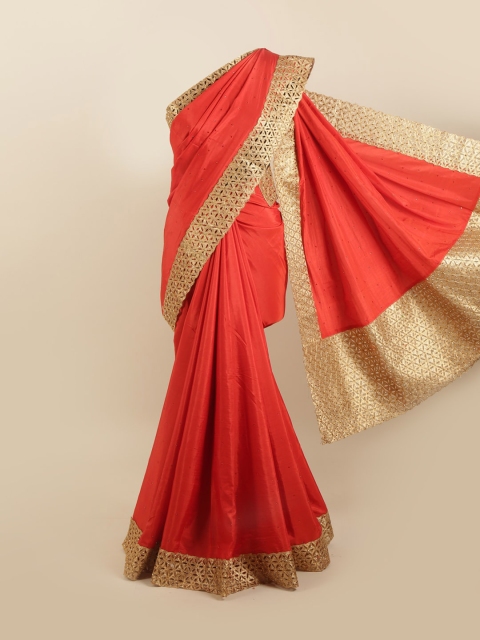 

Pothys Red & Gold-Toned Silk Blend Saree
