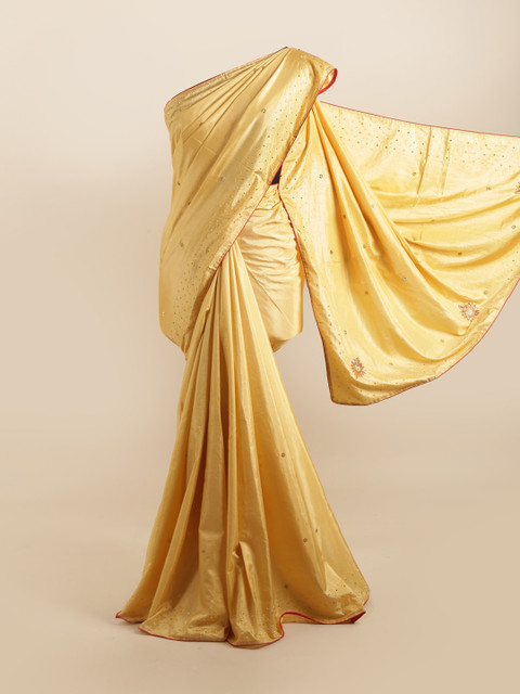 

Pothys Gold-Toned Embellished Beads and Stones Silk Blend Saree