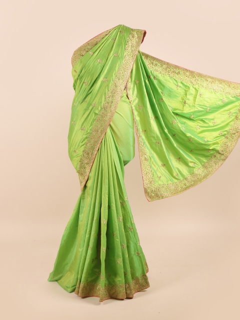 

Pothys Green Floral Beads and Stones Silk Blend Saree