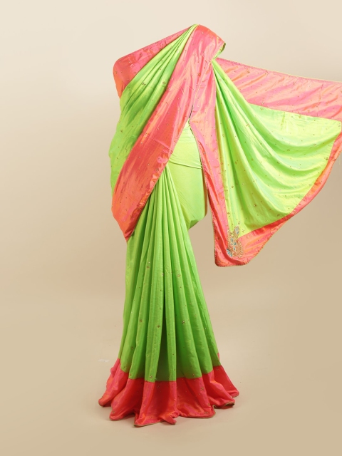 

Pothys Green & Pink Beads and Stones Silk Blend Saree