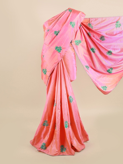 

Pothys Pink & Green Floral Silk Blend Saree