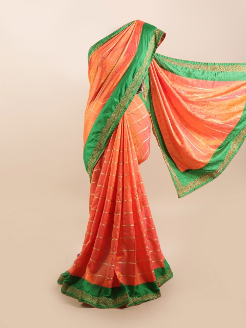 

Pothys Orange & Green Checked Silk Blend Saree