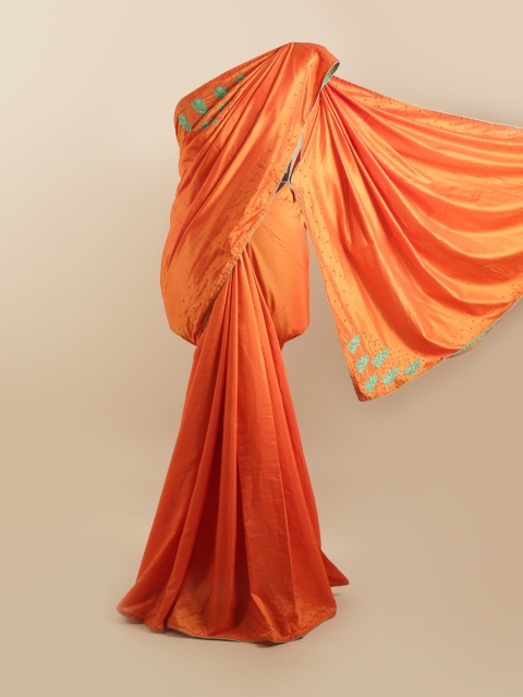 

Pothys Orange Beads and Stones Silk Blend Saree