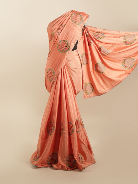 

Pothys Peach-Coloured Floral Silk Blend Saree