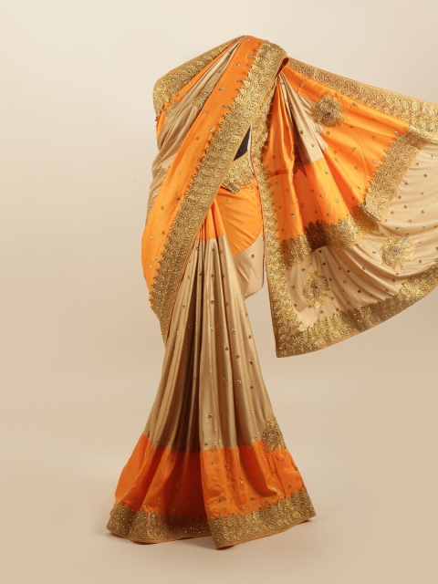 

Pothys Orange & Gold-Toned Embellished Silk Blend Saree