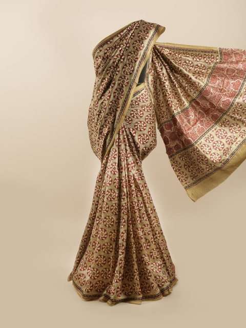 

Pothys Brown & Red Floral Beads and Stones Pure Silk Saree
