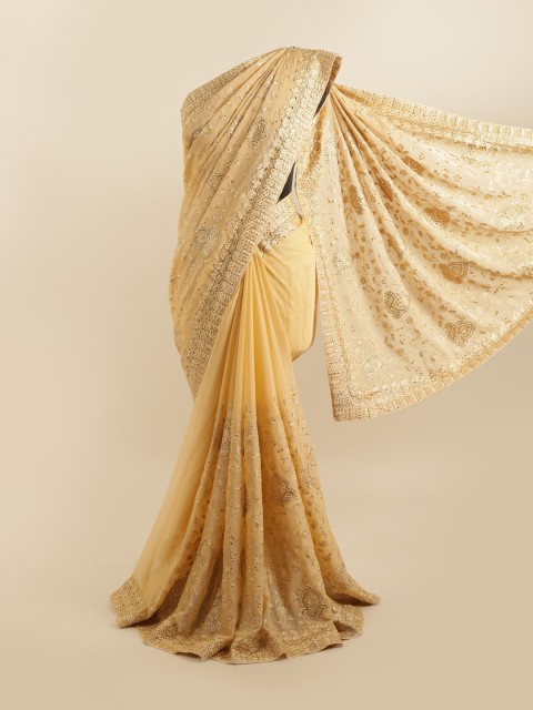 

Pothys Beige & Gold-Toned Floral Silk Blend Saree