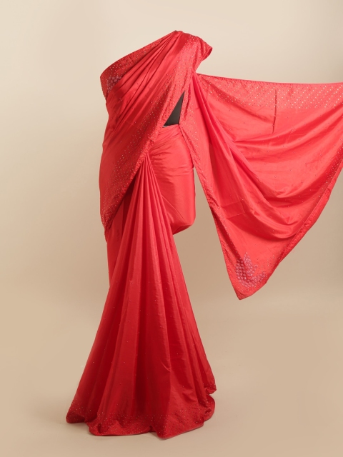 

Pothys Red Floral Beads and Stones Silk Blend Saree