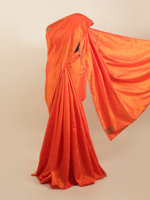 

Pothys Orange Embellished Beads and Stones Silk Blend Saree
