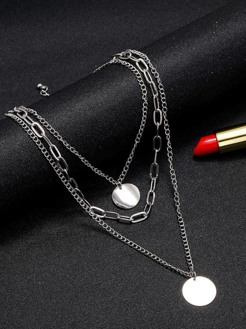

URBANIC Silver-Toned Layered Link Circular Textured Necklace
