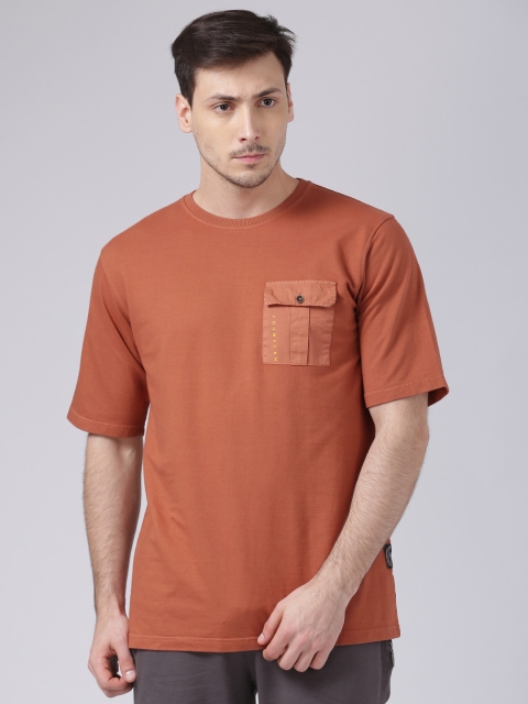 

YWC Men Rust Orange Solid T-shirt