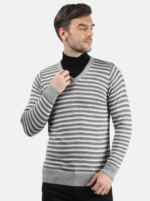

Monte Carlo Men Grey & White Striped Pullover