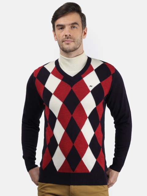 

Monte Carlo Men Navy Blue & Off White Argyle Printed Pullover