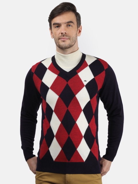 

Monte Carlo Men Navy Blue & Red Argyle Printed Pullover