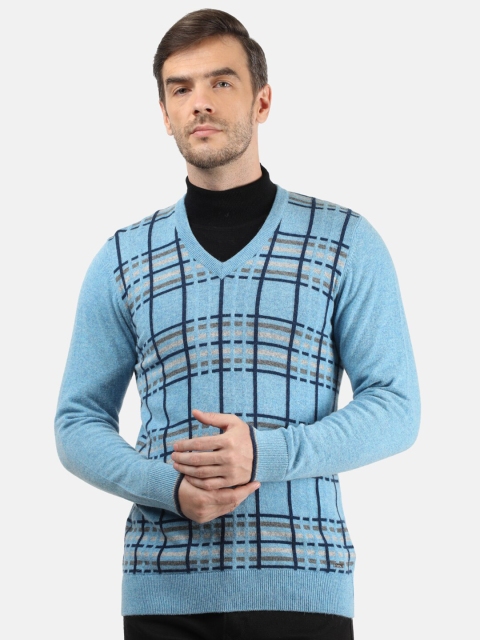 

Monte Carlo Men Blue & Navy Blue Checked Pullover