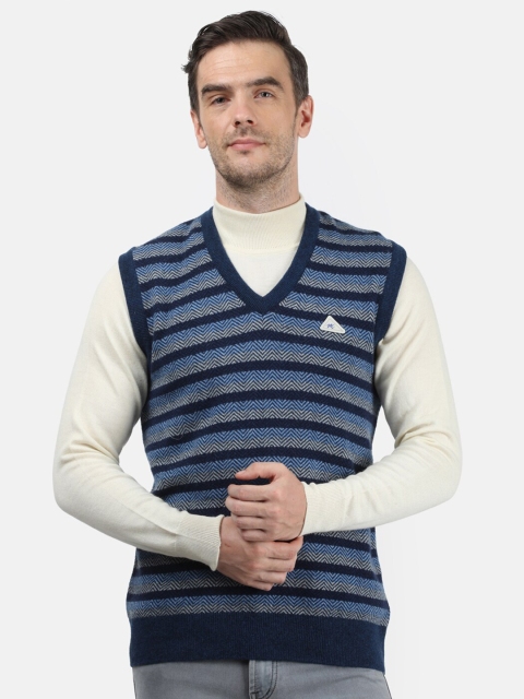 

Monte Carlo Men Blue & Grey Striped Printed Sweater Vest