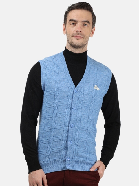 

Monte Carlo Men Blue Woollen Cable Knit Cardigan
