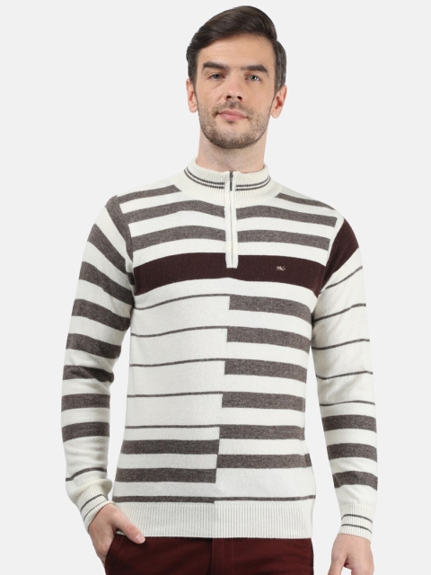 

Monte Carlo Men Off White & Brown Woollen Striped Pullover