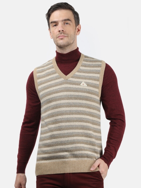 

Monte Carlo Men Beige & Grey Printed Woollen Sweater Vest