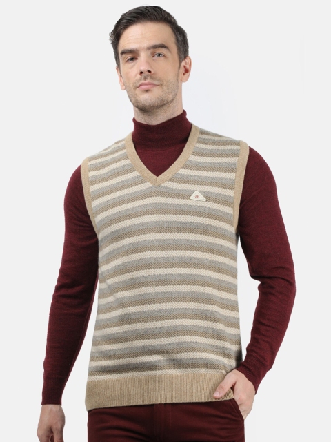 

Monte Carlo Men Beige & White Striped Woollen Sweater Vest
