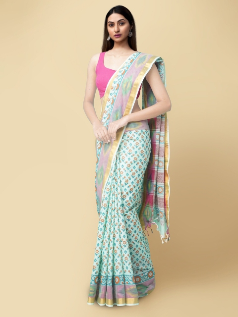 

Unnati Silks Green & Pink Floral Pure Cotton Sambalpuri Saree
