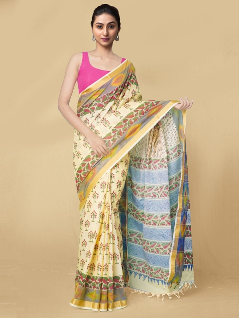 

Unnati Silks Yellow & Red Floral Pure Cotton Sambalpuri Saree