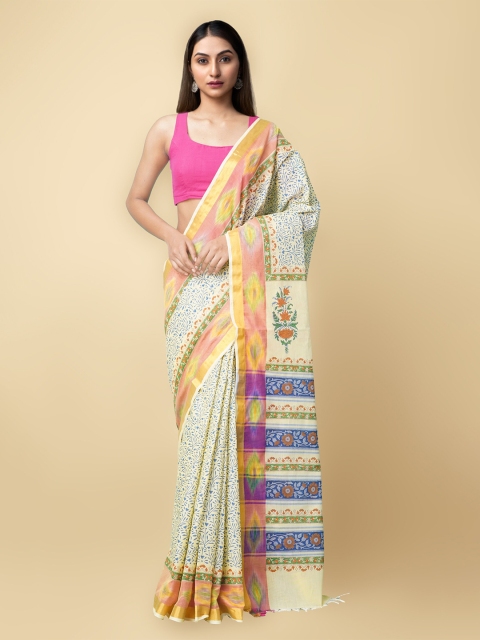 

Unnati Silks Women Yellow & Green Pure Block Printed Sambalpuri Cotton Sustainable Saree