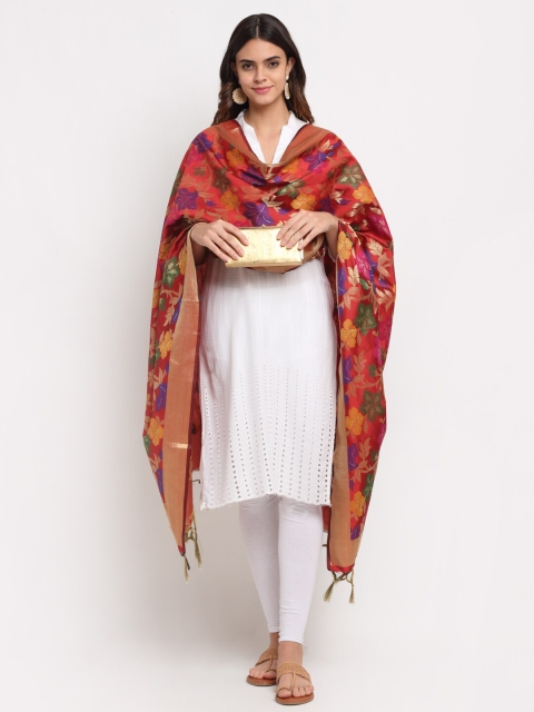 

LOOM LEGACY Red Woven Design Dupatta with Zari