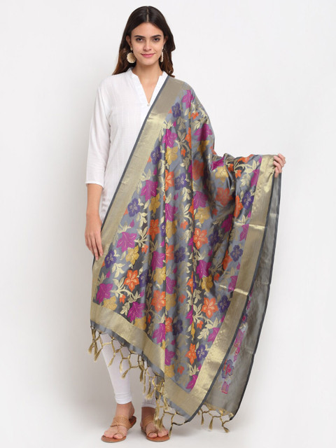 

LOOM LEGACY Grey & Blue Woven Design Dupatta with Zari