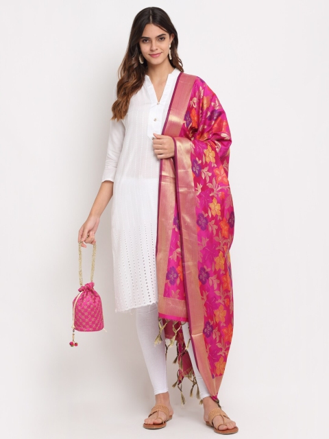 

LOOM LEGACY Magenta & Gold-Toned Woven Design Dupatta with Zari
