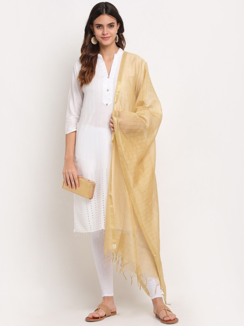 

LOOM LEGACY Gold-Toned Checked Cotton Silk Dupatta with Zari