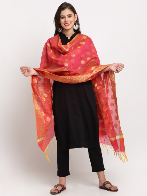

LOOM LEGACY Pink Ethnic Motifs Banarasi Jacquard Dupatta