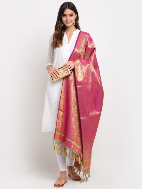 

LOOM LEGACY Magenta & Gold-Toned Ethnic Motifs Banarasi Brocade Dupatta