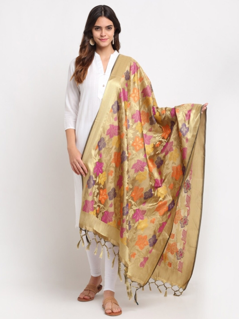 

LOOM LEGACY Gold-Toned & Orange Banarasi Jacquard Dupatta