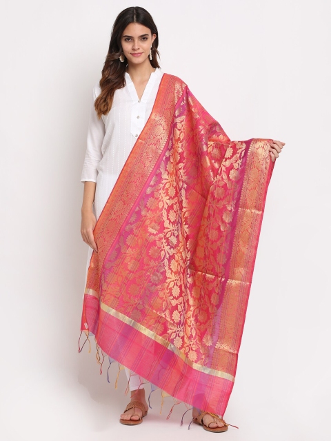 

LOOM LEGACY Magenta & Gold-Toned Banarasi Jacquard Dupatta