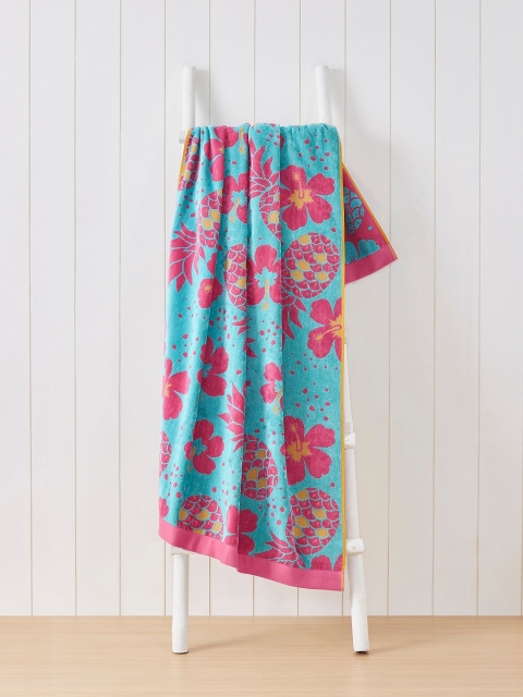 

Trident Blue & Pink Floral Printed Antimicrobial Pure Cotton Jacquard 500 GSM Bath Towels