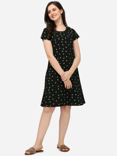 

Lenissa Women Black & Green Printed Cotton Relaxed-Fit Sleep Shirt