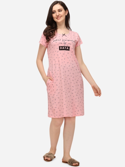 

Lenissa Women Pink & Black Typography Printed Cotton Relaxed-Fit Sleep Shirt