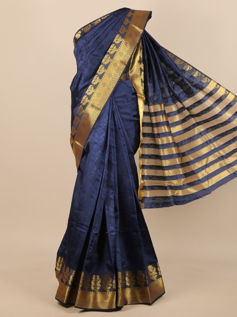 

Pothys Blue & Gold-Toned Floral Zari Jute Silk Saree