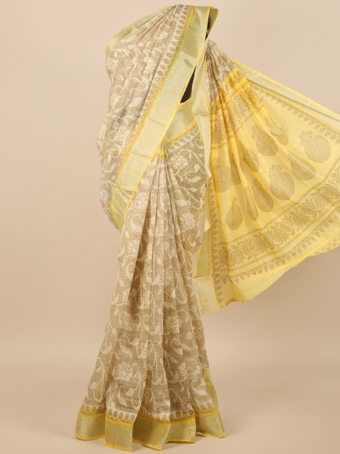 

Pothys Yellow & Beige Floral Printed Zari Saree