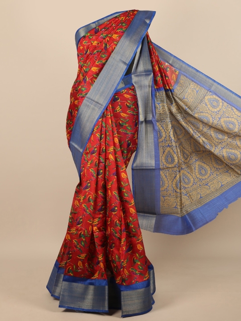 

Pothys Red & Blue Ethnic Motifs Zari Saree