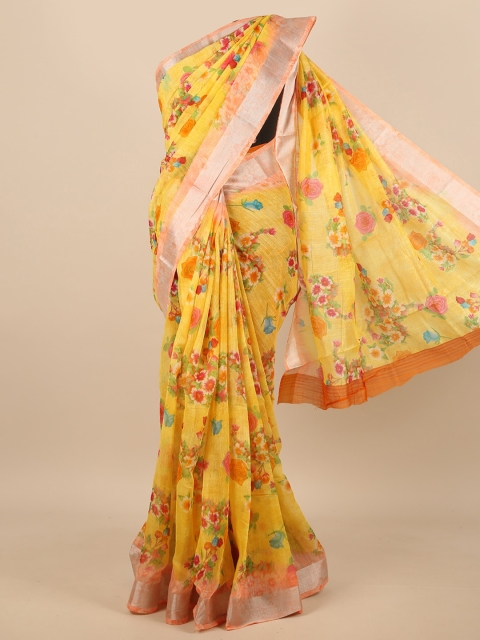 

Pothys Yellow & Green Floral Zari Saree