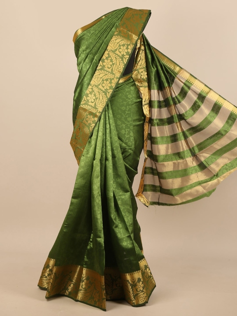 

Pothys Green & Gold-Toned Floral Zari Jute Silk Saree