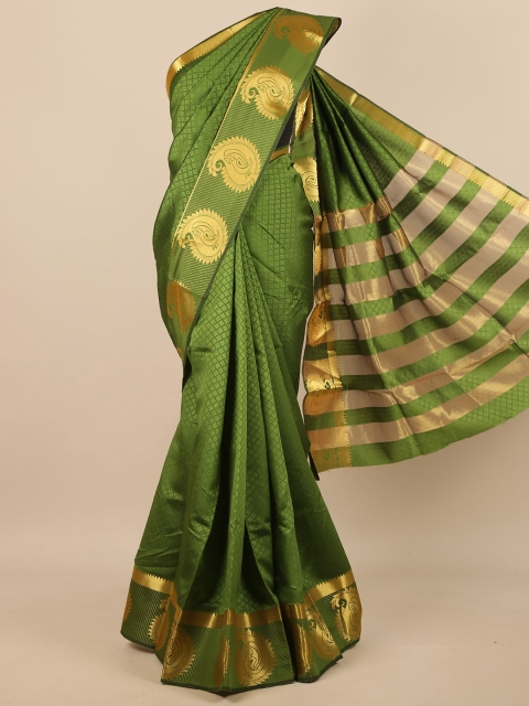 

Pothys Green & Gold-Toned Floral Zari Jute Silk Saree