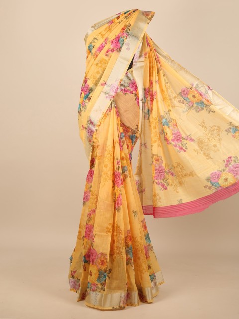 

Pothys Yellow & Pink Floral Zari Saree