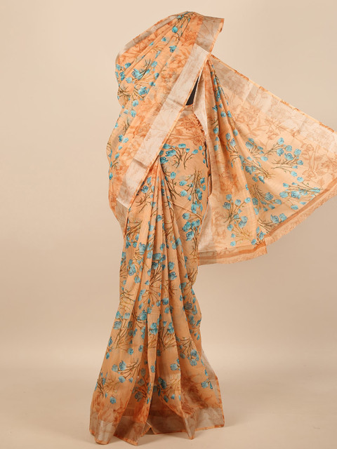 

Pothys Beige & Blue Floral Printed Zari Saree