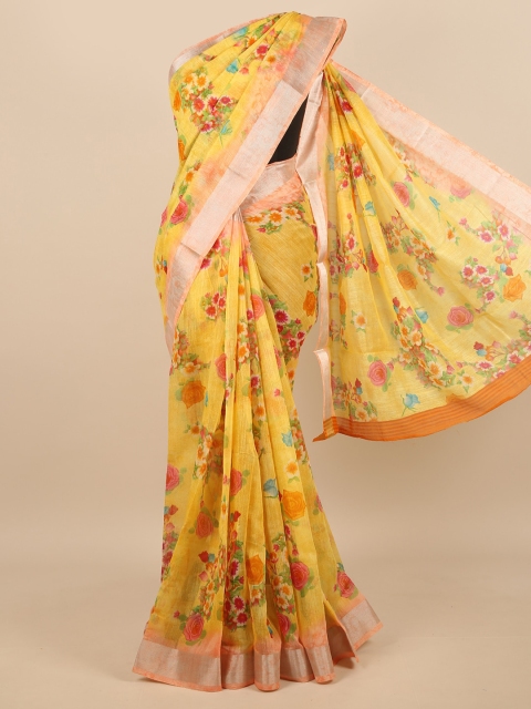 

Pothys Yellow & Orange Floral Zari Saree
