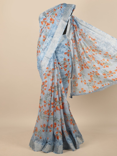 

Pothys Blue & Orange Floral Zari Saree