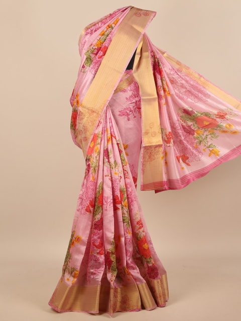 

Pothys Pink & Green Floral Zari Saree